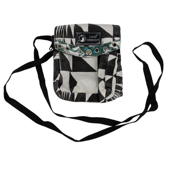 Zand Amsterdam Mini Crossbody Bag Black White Geometric Pattern Handmade India - Picture 1 of 11